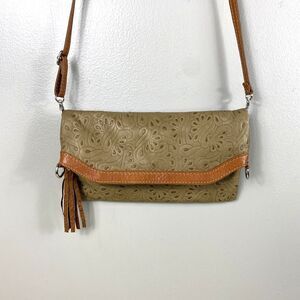PELLE Genuine Leather Handbag Purse Slouchy Crossbody Made In Italy Beige Tan